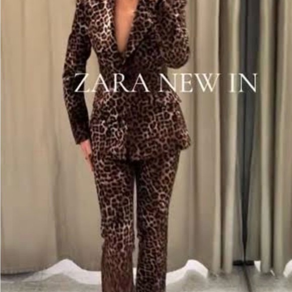 Zara Brown Leopard Print Blazer and pants suit - Picture 2 of 7